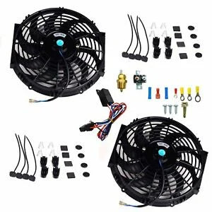 O'Reilly Auto Parts – 2X 12" Electric Radiator Cooling+Fan 3/8" Probe Ground Thermostat Switch Bundle BK