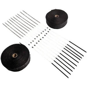 O'Reilly Auto Parts – 2 Roll x 2" 50Ft Black Fiberglass Exhaust Header Heat Wrap Tape W/ 20 Ties Bundle