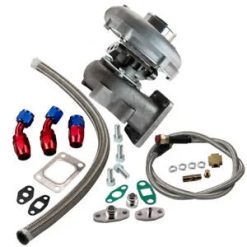 O'Reilly Auto Parts – T04E T3/T4 A/R.63 57 Trim 400+HP Universal Turbo Charger+Oil Feed+Drain Line Bundle