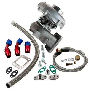 O'Reilly Auto Parts – T04E T3/T4 A/R.63 57 Trim 400+HP Universal Turbo Charger+Oil Feed+Drain Line Bundle